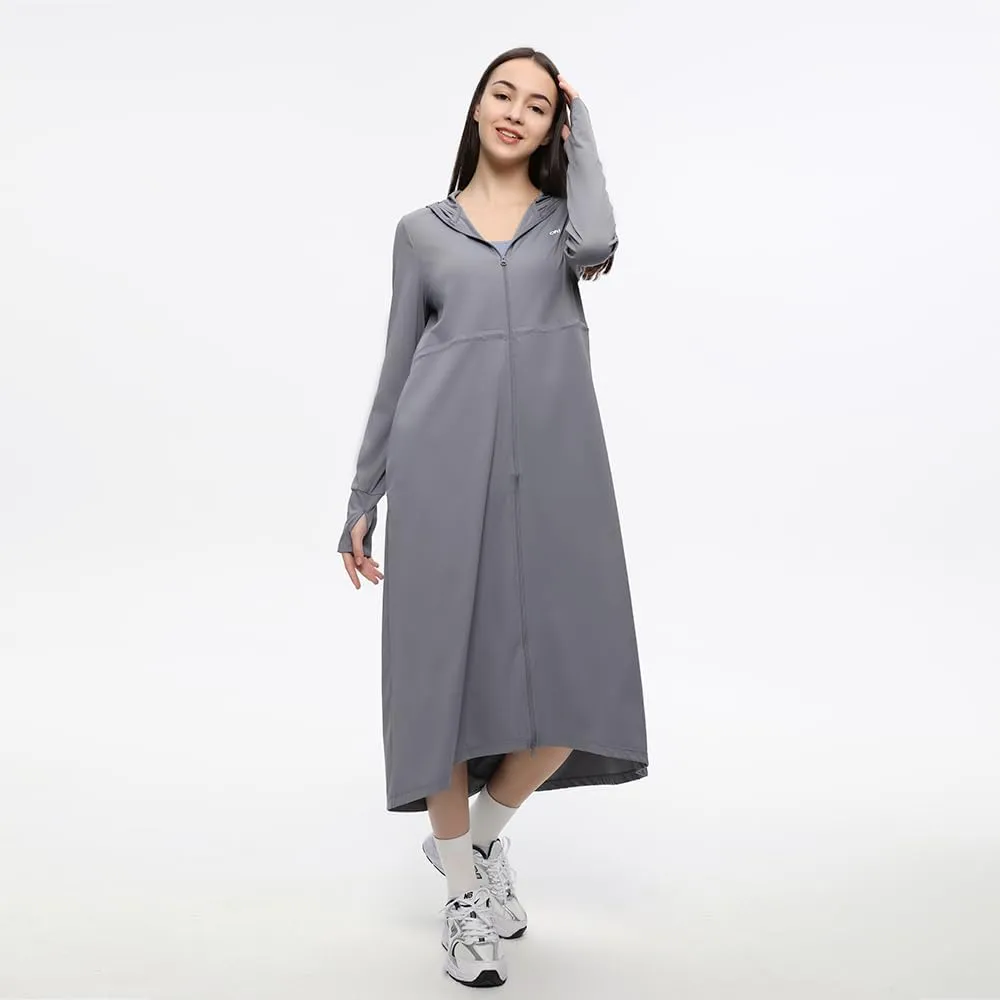OHRAIN Long Sleeve Sun Skin Coat for Women UPF 50  UV Protection Long Hoodide Full Zip Cooling Trench Outdoor Hiking SLC3M384