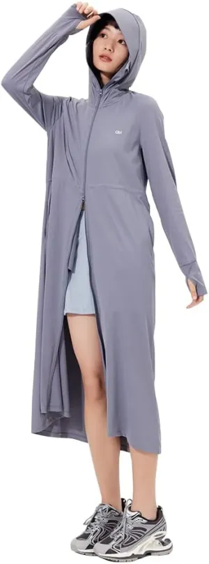 OHRAIN Long Sleeve Sun Skin Coat for Women UPF 50  UV Protection Long Hoodide Full Zip Cooling Trench Outdoor Hiking SLC3M384