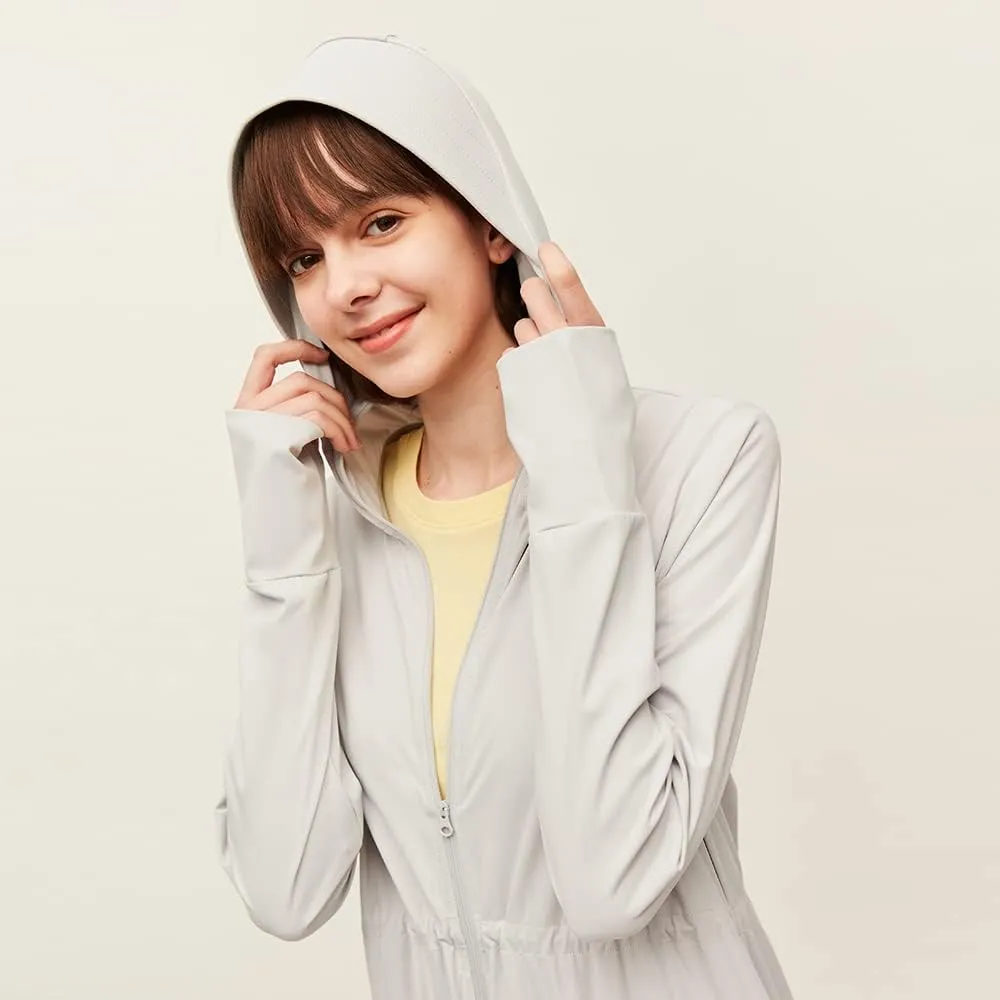 OHRAIN Long Sleeve Sun Skin Coat for Women UPF 50  UV Protection Long Hoodide Full Zip Cooling Trench Outdoor Hiking SLC3M384