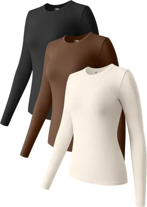 OQQ Womens 3 Piece Long Sleeve Tops Crew Neck Stretch Fitted Underscrubs Layer Tee Shirts 2025 Casual Outfits
