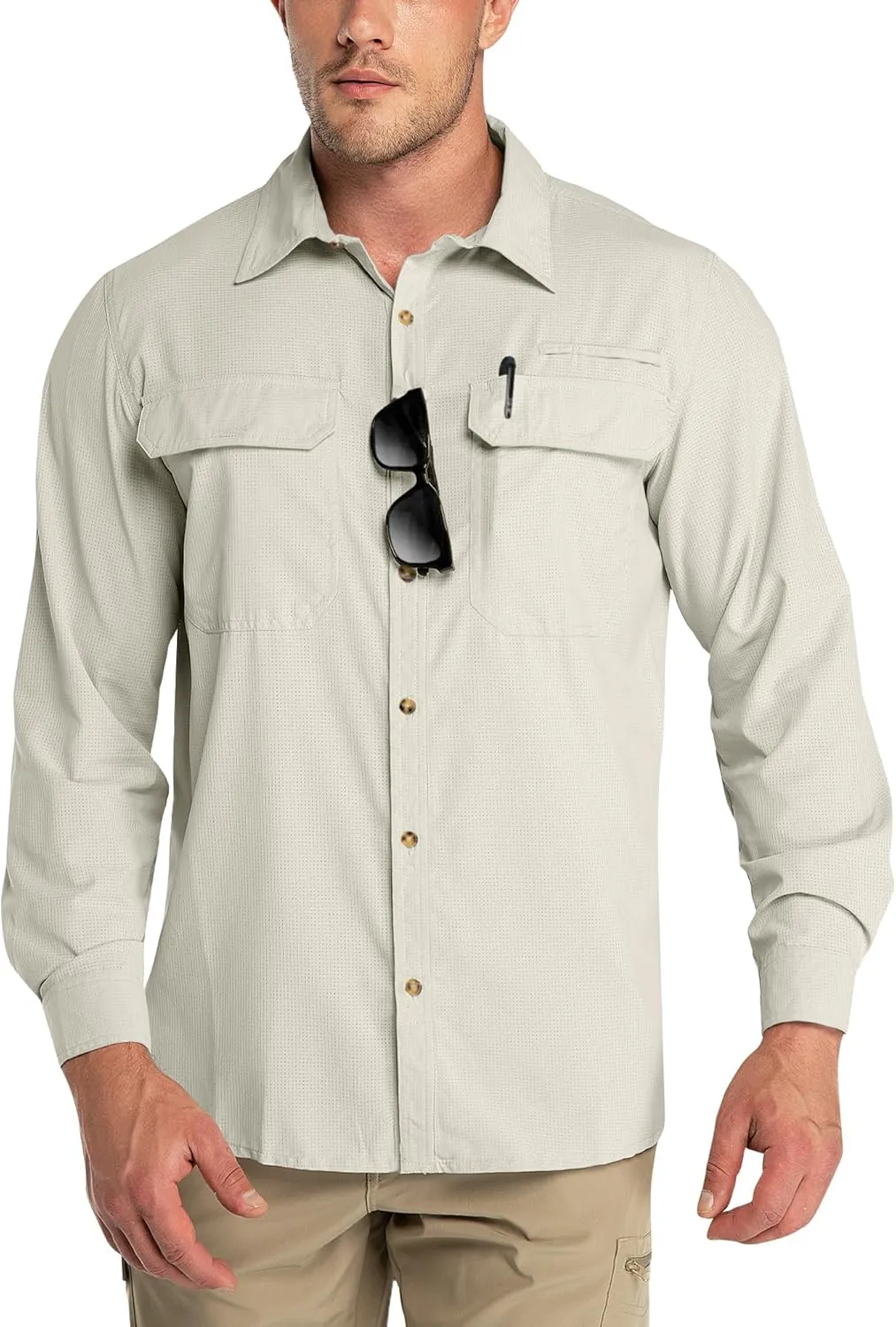 Outdoor Ventures Men's UPF 50  UV Sun Protection Shirt, Long Sleeve Hiking Fishing Shirt Cooling Quick Dry for Safari Travel