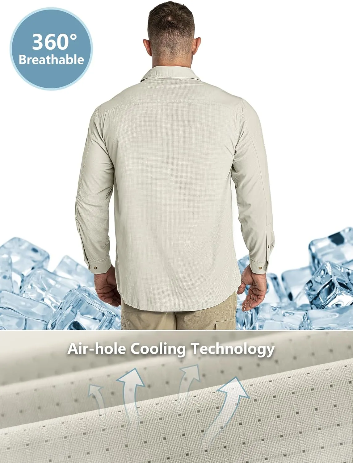 Outdoor Ventures Men's UPF 50  UV Sun Protection Shirt, Long Sleeve Hiking Fishing Shirt Cooling Quick Dry for Safari Travel