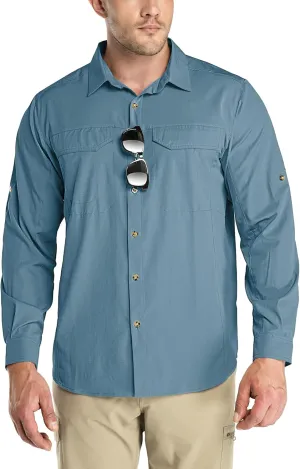 Outdoor Ventures Men's UPF 50  UV Sun Protection SPF Hiking Shirt Long Sleeve Lightweight Quick Dry for Safari Travel Fishing