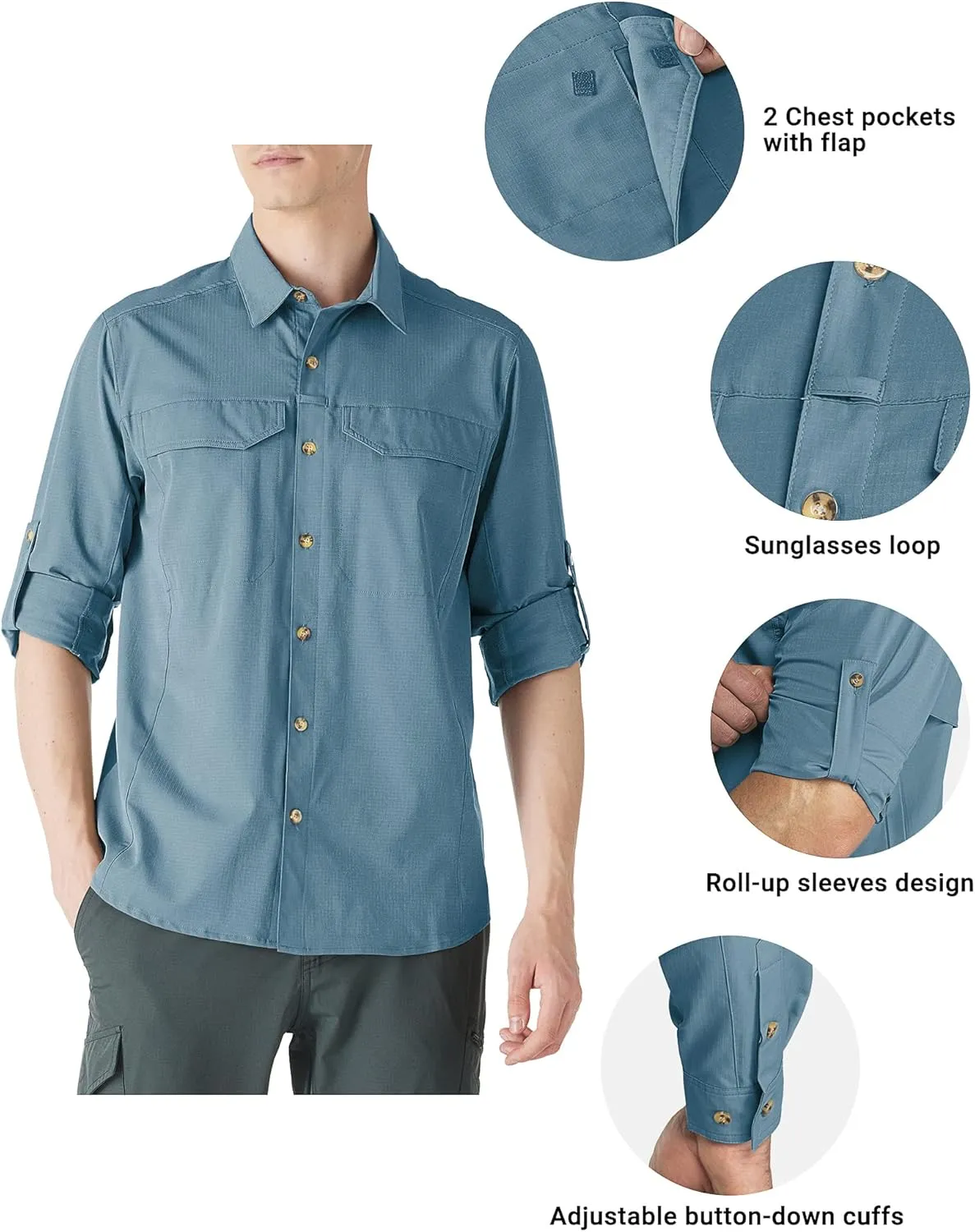 Outdoor Ventures Men's UPF 50  UV Sun Protection SPF Hiking Shirt Long Sleeve Lightweight Quick Dry for Safari Travel Fishing
