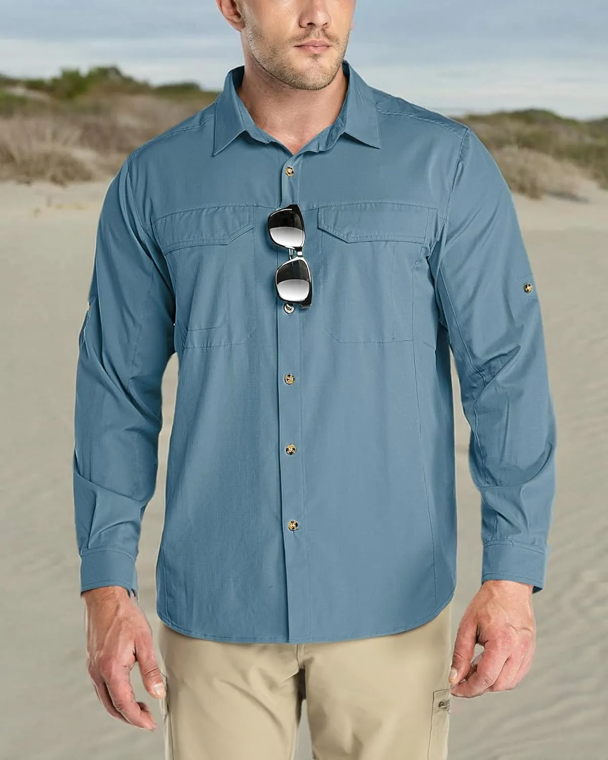 Outdoor Ventures Men's UPF 50  UV Sun Protection SPF Hiking Shirt Long Sleeve Lightweight Quick Dry for Safari Travel Fishing