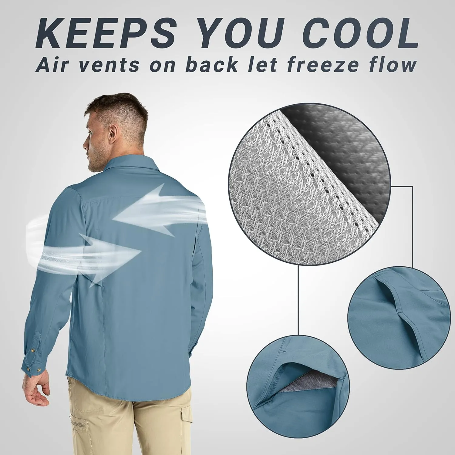 Outdoor Ventures Men's UPF 50  UV Sun Protection SPF Hiking Shirt Long Sleeve Lightweight Quick Dry for Safari Travel Fishing