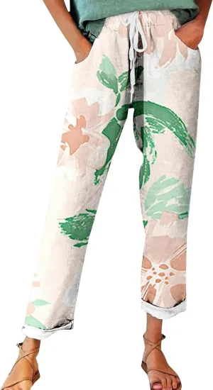 Outfits for Women Summer Wide Leg Pants Drawstring Elastic Waist Pants High Waisted Pants Casual Beach Trousers