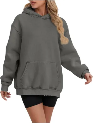 Oversized Hoodies for Women Trendy Plus Size Long Sleeve Solid Sweatshirt Loose Casual Comfy Pullover Top with Pocket