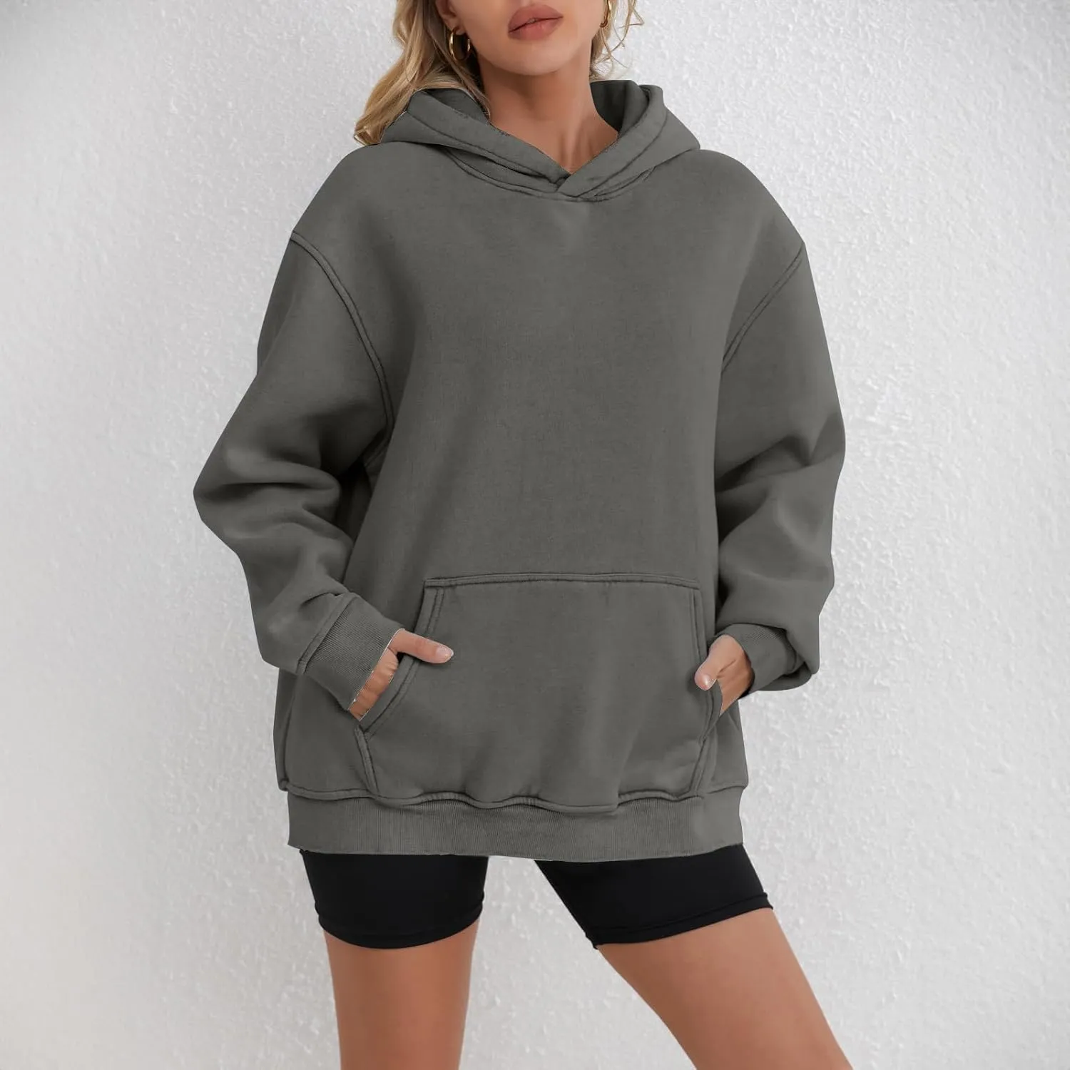 Oversized Hoodies for Women Trendy Plus Size Long Sleeve Solid Sweatshirt Loose Casual Comfy Pullover Top with Pocket