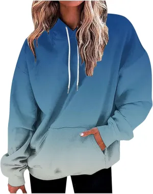 Oversized Sweatshirts for Women Loose Fit Gradient Color Long Sleeve Causal Hooded Shirts Fashion Pullover Hoodies
