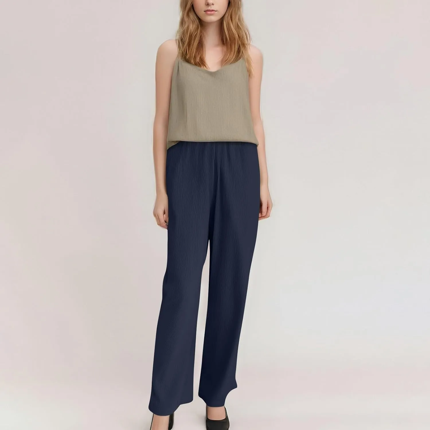 Oversized Wide Leg Pants Woman Baggy Elastic High Waisted Linen Trousers Pants Summer Boho Flowy Pants with Pockets
