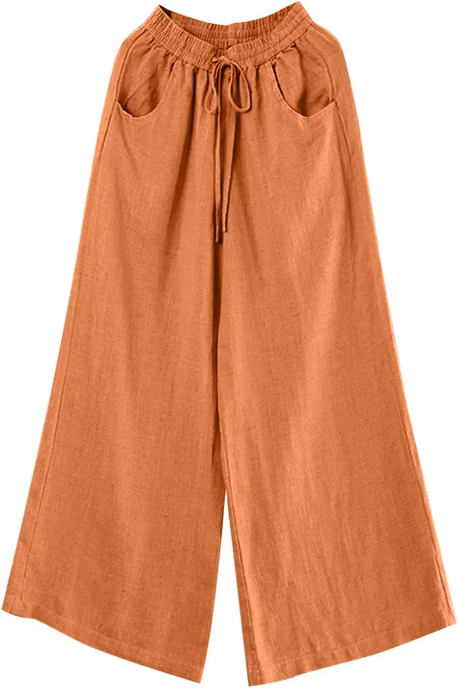 Palazzo Pants for Women Casual Plus Size Linen Pants Summer Comfy Wide Leg Drawstring Elastic Waist Lounge Pants