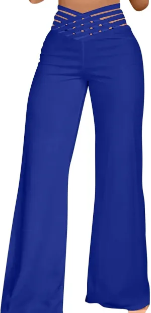 Palazzo Pants for Women Oversized Wide Leg High Waist Pants Summer Baggy Hollow Belt Lightweight Straight Leg Trouser