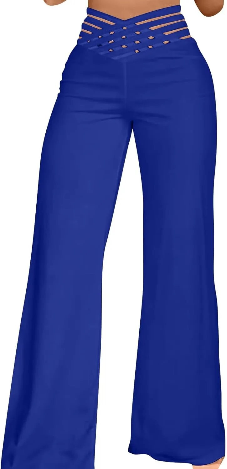 Palazzo Pants for Women Oversized Wide Leg High Waist Pants Summer Baggy Hollow Belt Lightweight Straight Leg Trouser