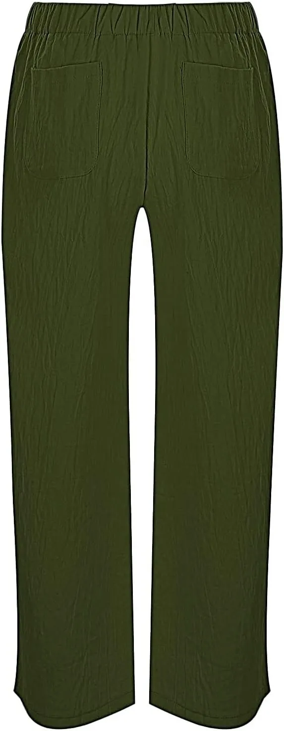 PantalN De Lino para Mujer Trousers Women Loose Wide Leg Pants Summer Fashion Solid Color Linen Work Pants for Women