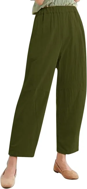 PantalN De Lino para Mujer Trousers Women Loose Wide Leg Pants Summer Fashion Solid Color Linen Work Pants for Women