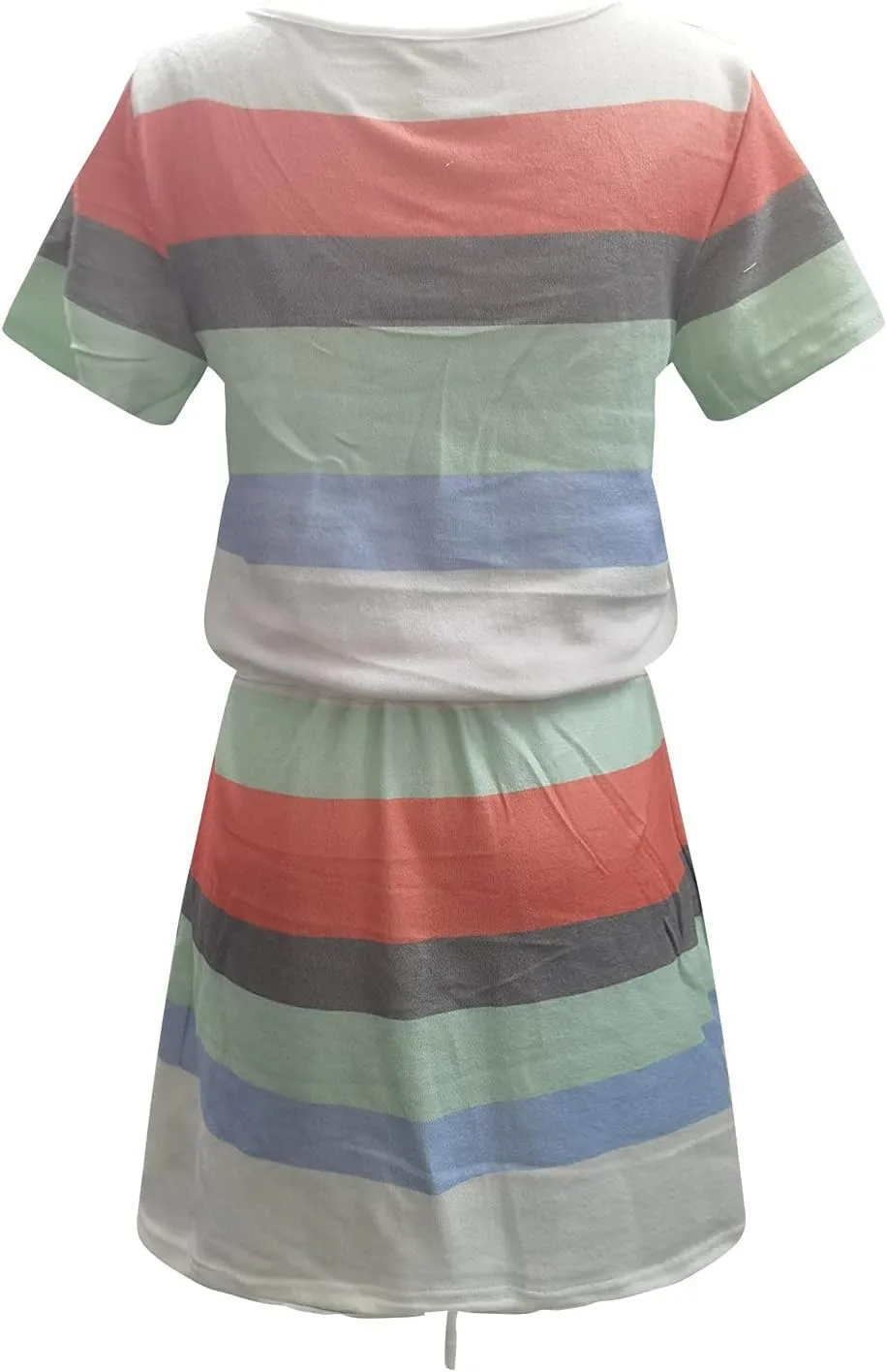 Petite Dresses for Women 2025 Summer Drawstring Waist Stripes Dress Casual Short Sleeve V Neck Mini Dress with Pocket