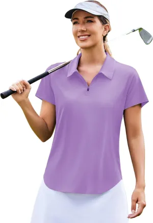 PINSPARK Womens Golf Shirt Zip Up Polo UPF 50  Sun Protection Collared Shirts Quick Dry Short Sleeve Tennis Athletic Top