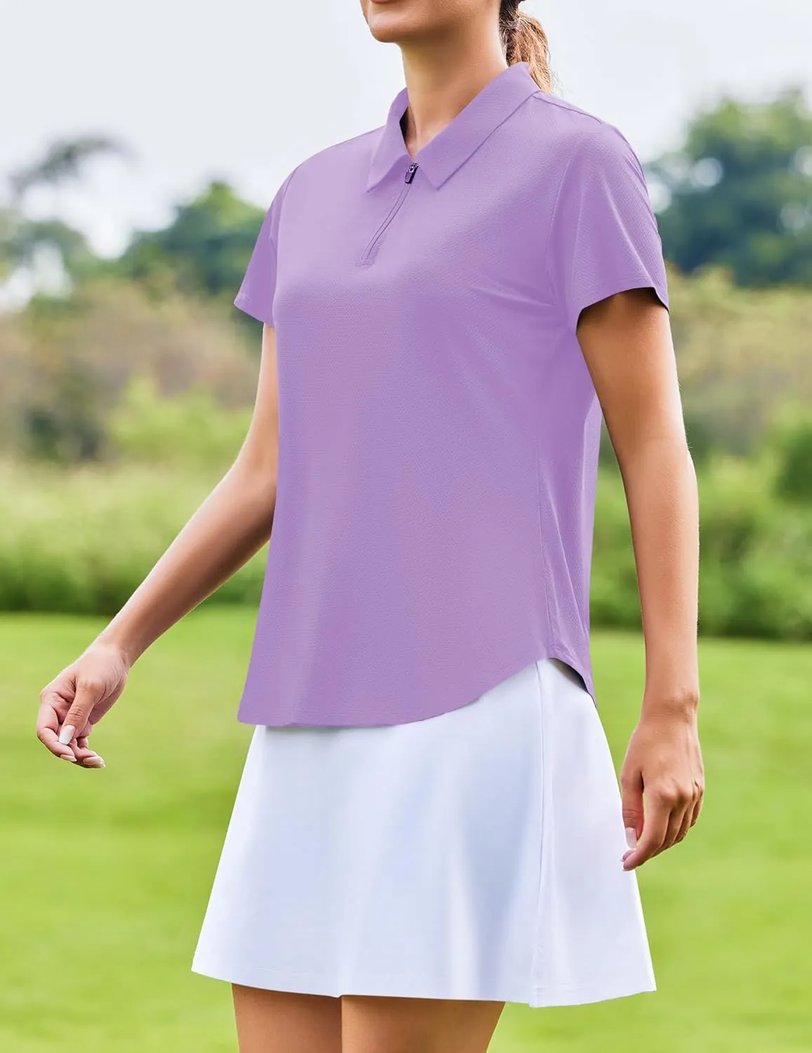 PINSPARK Womens Golf Shirt Zip Up Polo UPF 50  Sun Protection Collared Shirts Quick Dry Short Sleeve Tennis Athletic Top