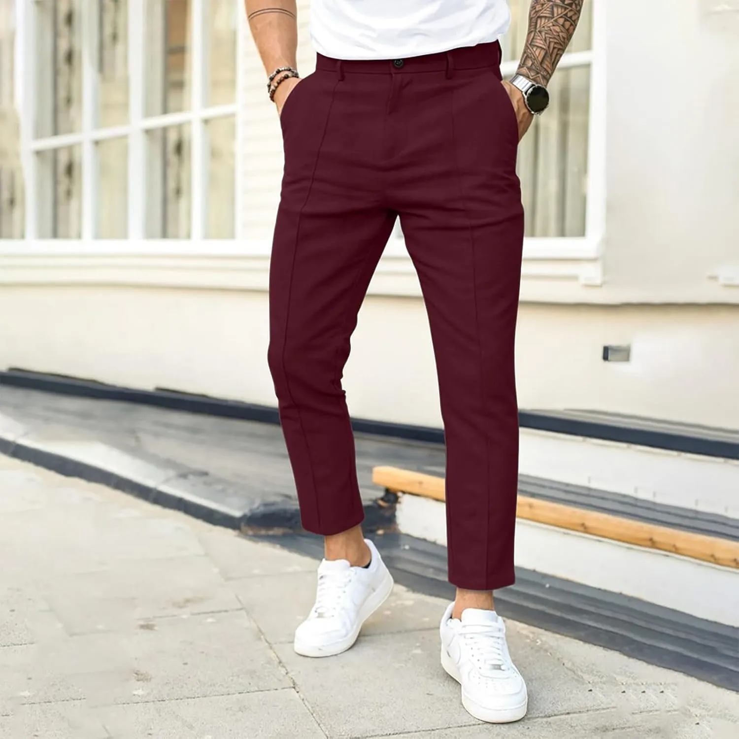 Plaid Dress Pants for Men Slim Fit Dress Pants Stretch Regular Fit Business Casual Fashion Golf Pencil Chinos Pants