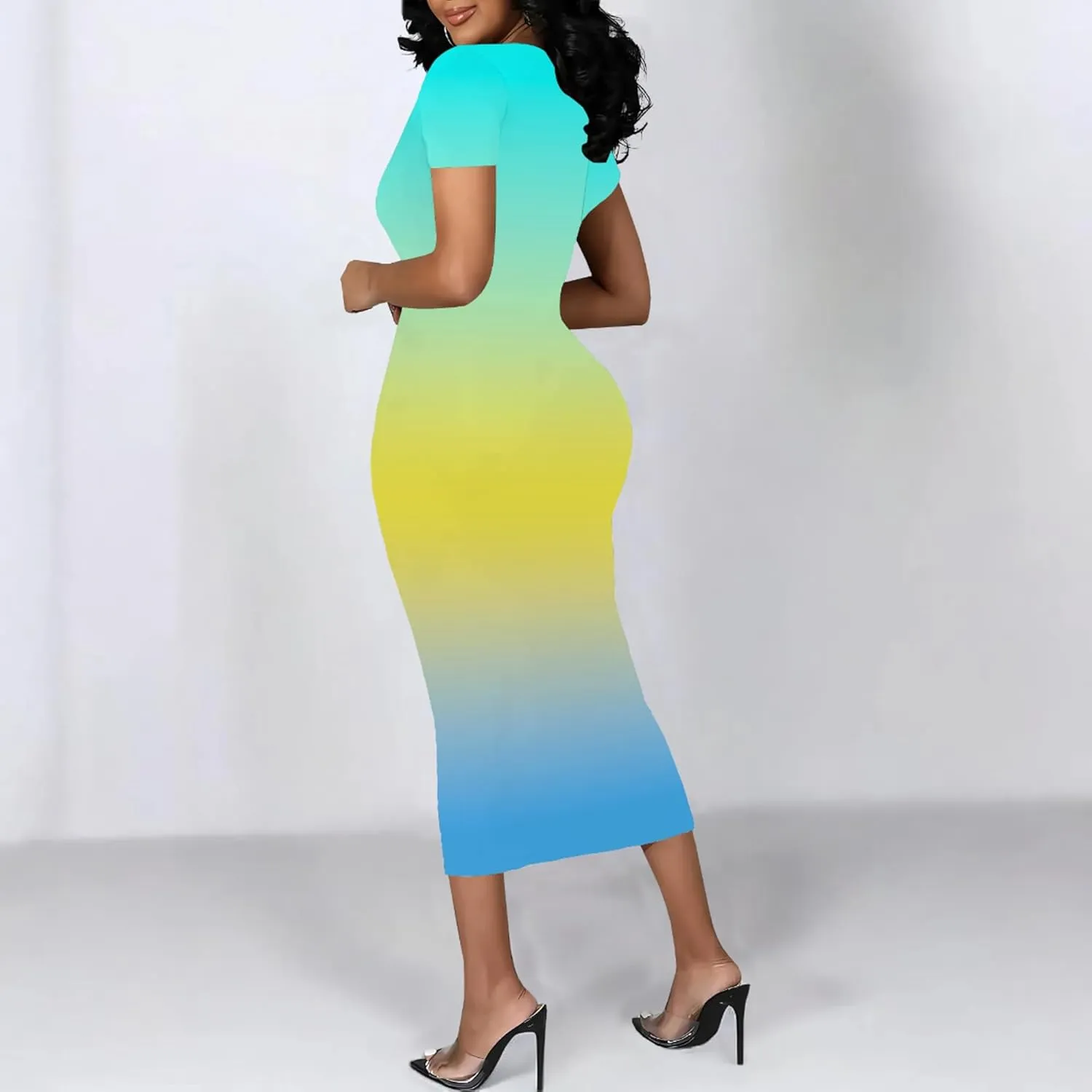 Plus Size Dress for Women Summer Casual Short Sleeve Midi Club Party Fitted Tight Dresses Basic Pencil Midi Bodycon Dress