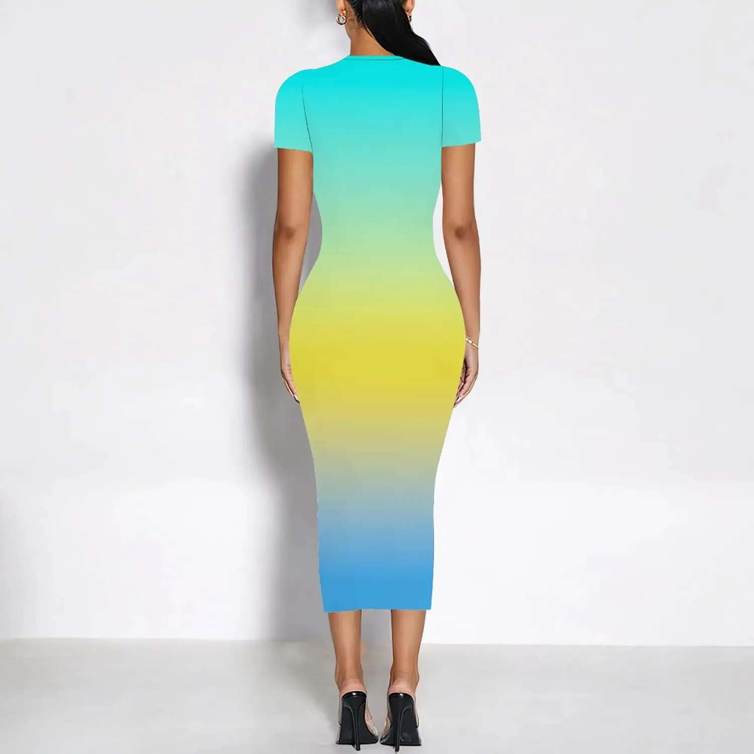 Plus Size Dress for Women Summer Casual Short Sleeve Midi Club Party Fitted Tight Dresses Basic Pencil Midi Bodycon Dress