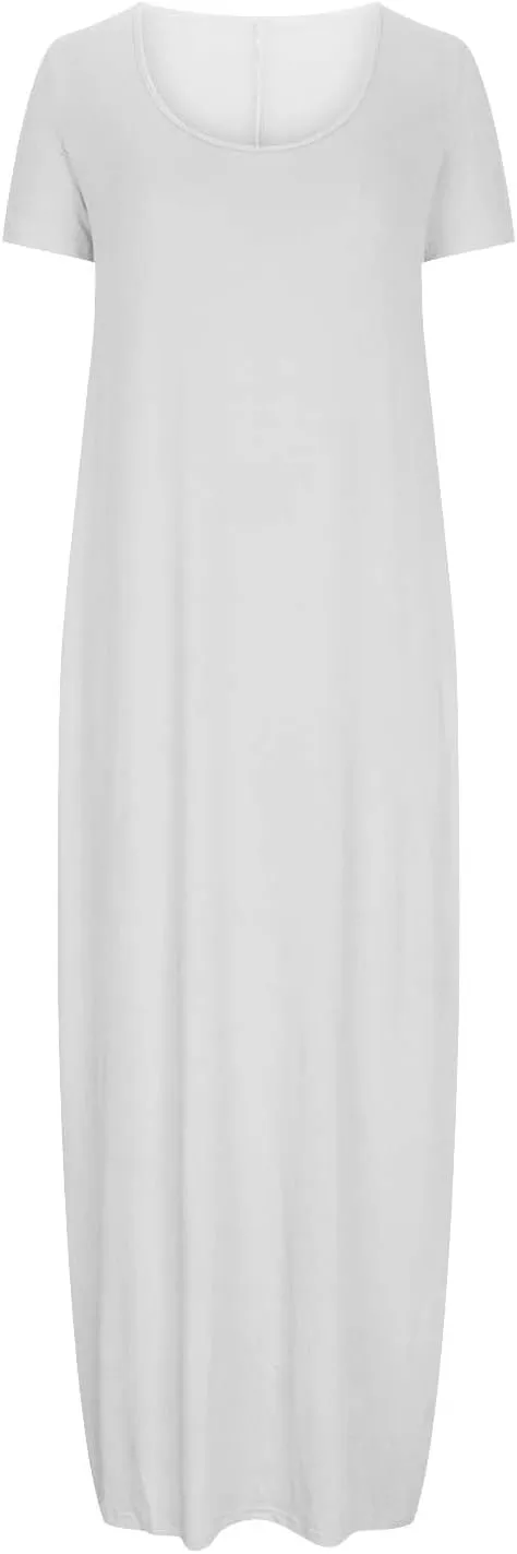 Plus Size Dresses for Curvy Women Loose Fit Round Neck Summer Beach Dresses Casual Flowy Maxi Tshirt Sundresses