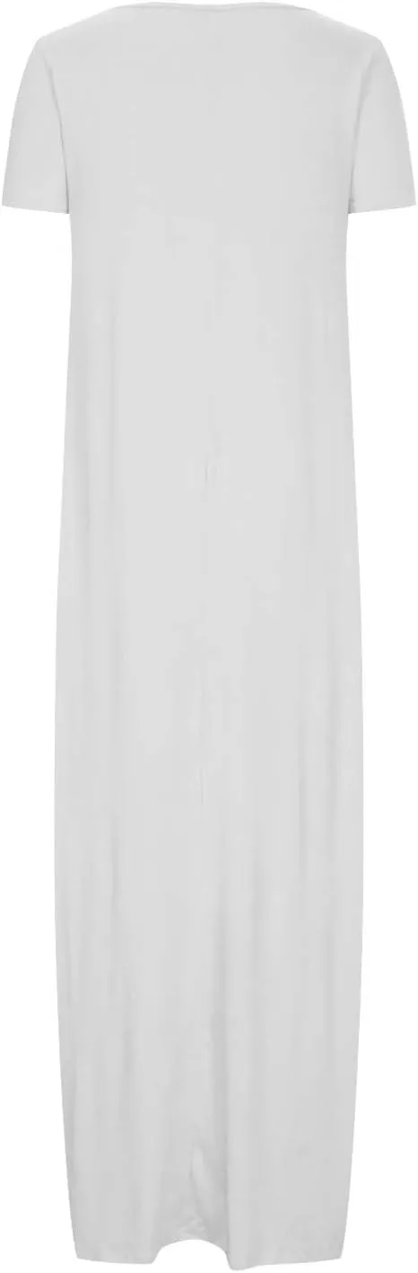 Plus Size Dresses for Curvy Women Loose Fit Round Neck Summer Beach Dresses Casual Flowy Maxi Tshirt Sundresses