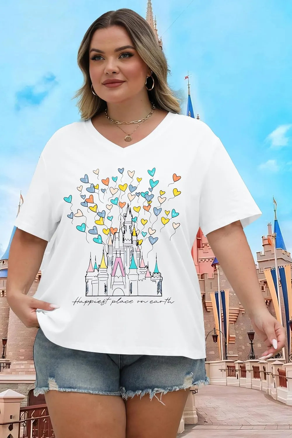 Plus Size Magic Kingdom Shirts for Women Castle Graphic T Shirt Cute Holiday Shirt Princess Tee Funny Vacation Tops