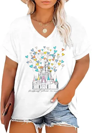Plus Size Magic Kingdom Shirts for Women Castle Graphic T Shirt Cute Holiday Shirt Princess Tee Funny Vacation Tops
