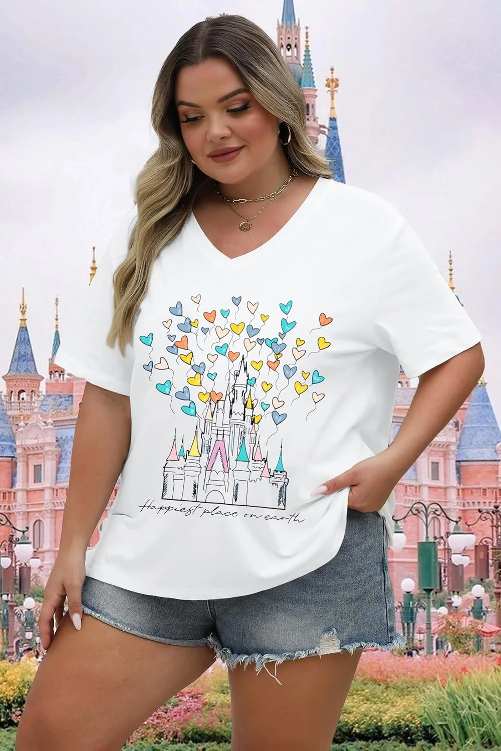 Plus Size Magic Kingdom Shirts for Women Castle Graphic T Shirt Cute Holiday Shirt Princess Tee Funny Vacation Tops