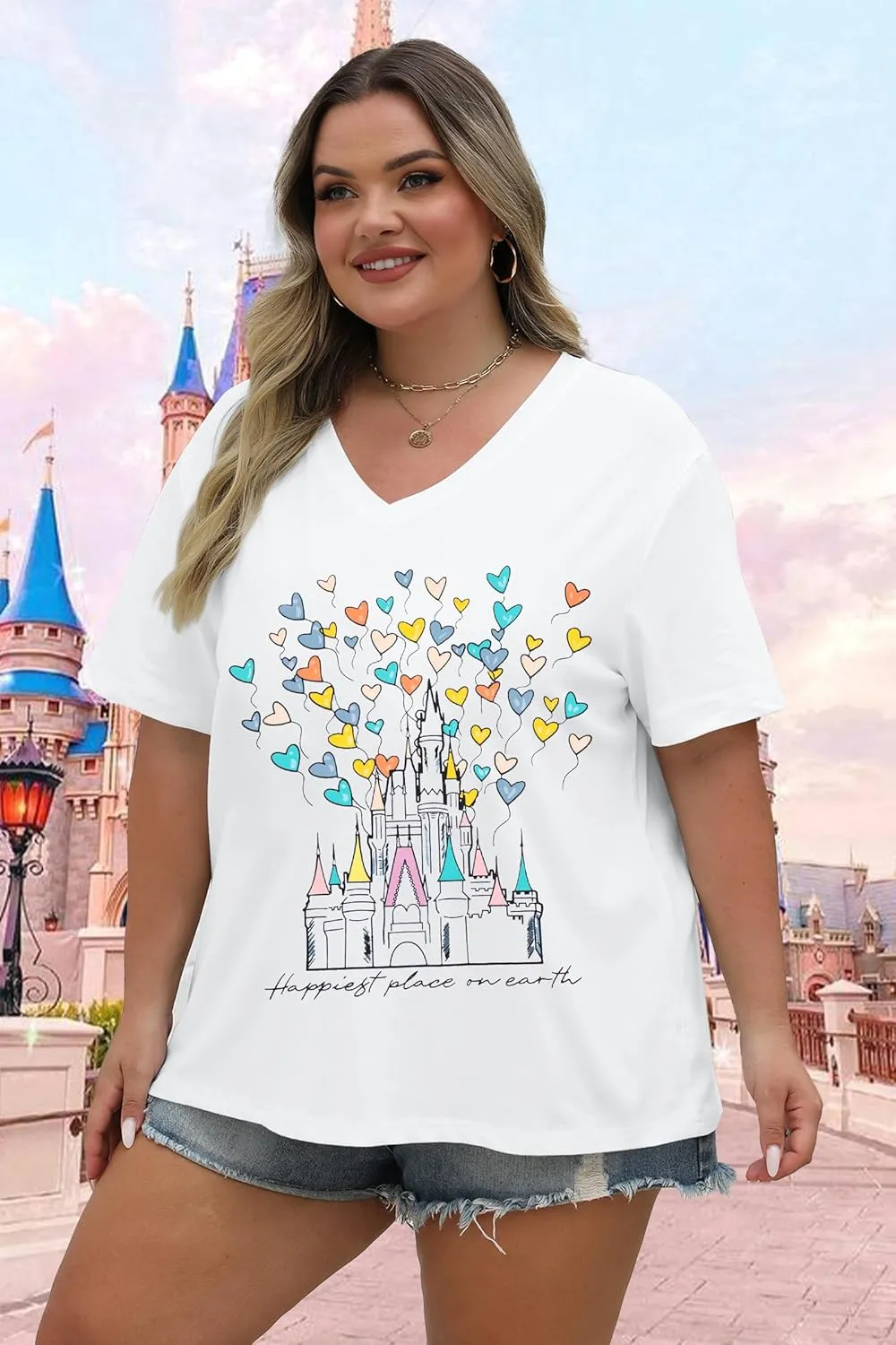 Plus Size Magic Kingdom Shirts for Women Castle Graphic T Shirt Cute Holiday Shirt Princess Tee Funny Vacation Tops