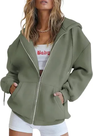 PRETTYGARDEN Women's Zip Up Y2K Hoodies Casual Long Sleeve Track Jackets with Pockets
