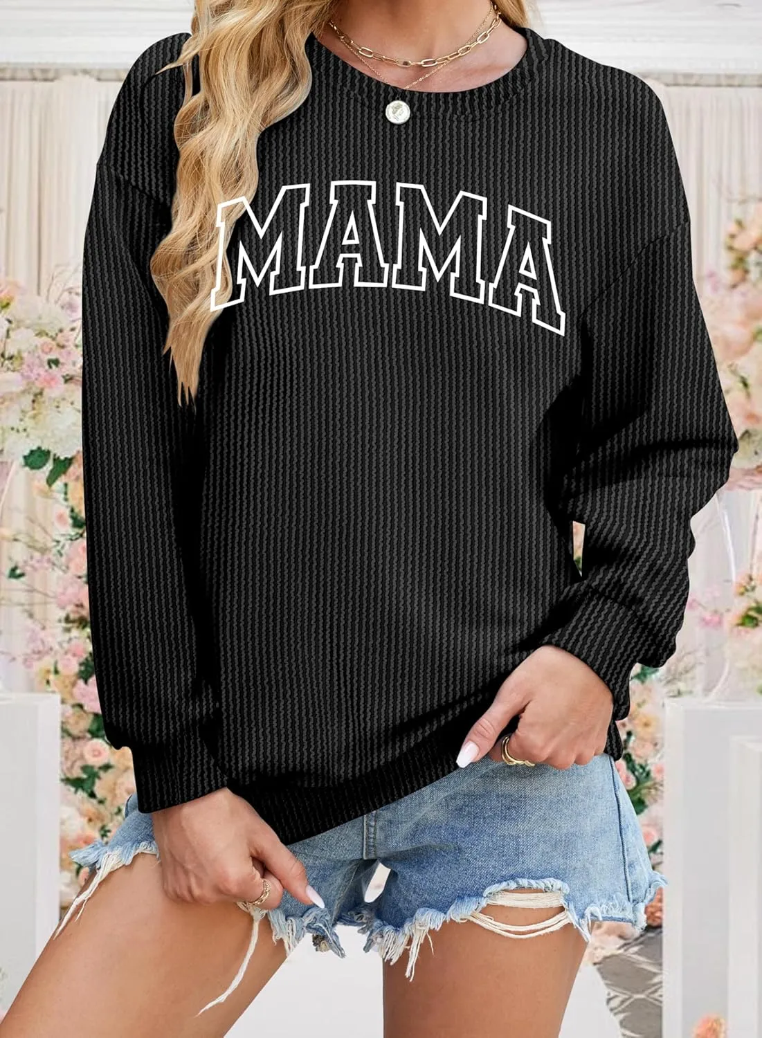 QLIPIN Mama Sweatshirt Women Mom Life T Shirt Mommy Mom Crewneck Pullover Tops Casual Mama Letter Print Long Sleeve Shirt