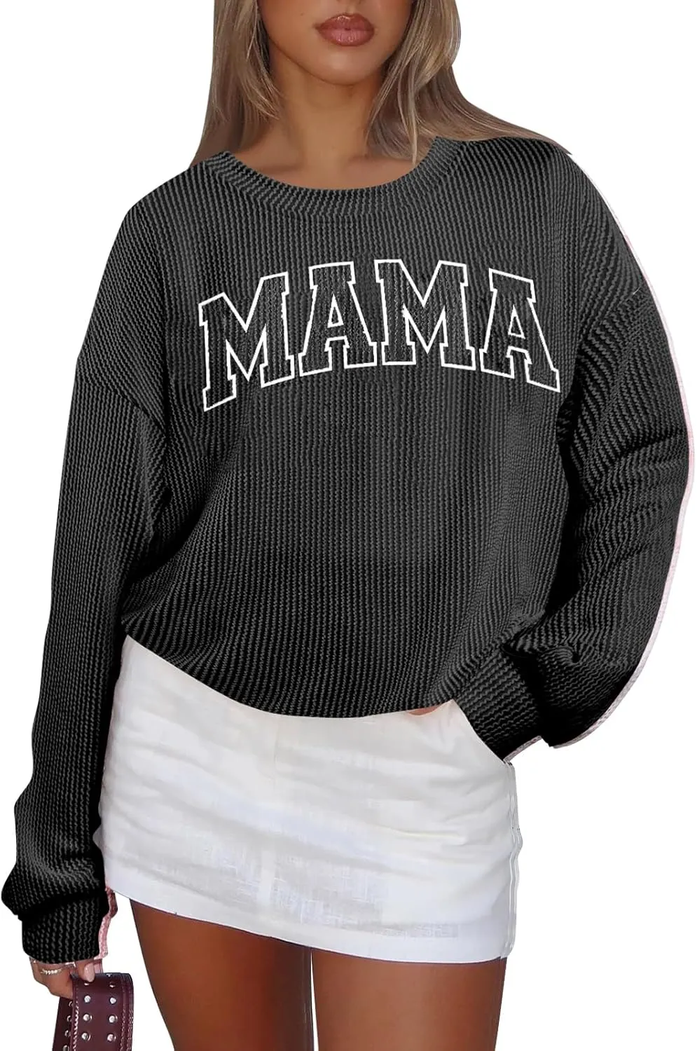 QLIPIN Mama Sweatshirt Women Mom Life T Shirt Mommy Mom Crewneck Pullover Tops Casual Mama Letter Print Long Sleeve Shirt