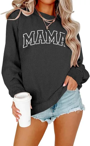 QLIPIN Mama Sweatshirt Women Mom Life T Shirt Mommy Mom Crewneck Pullover Tops Casual Mama Letter Print Long Sleeve Shirt