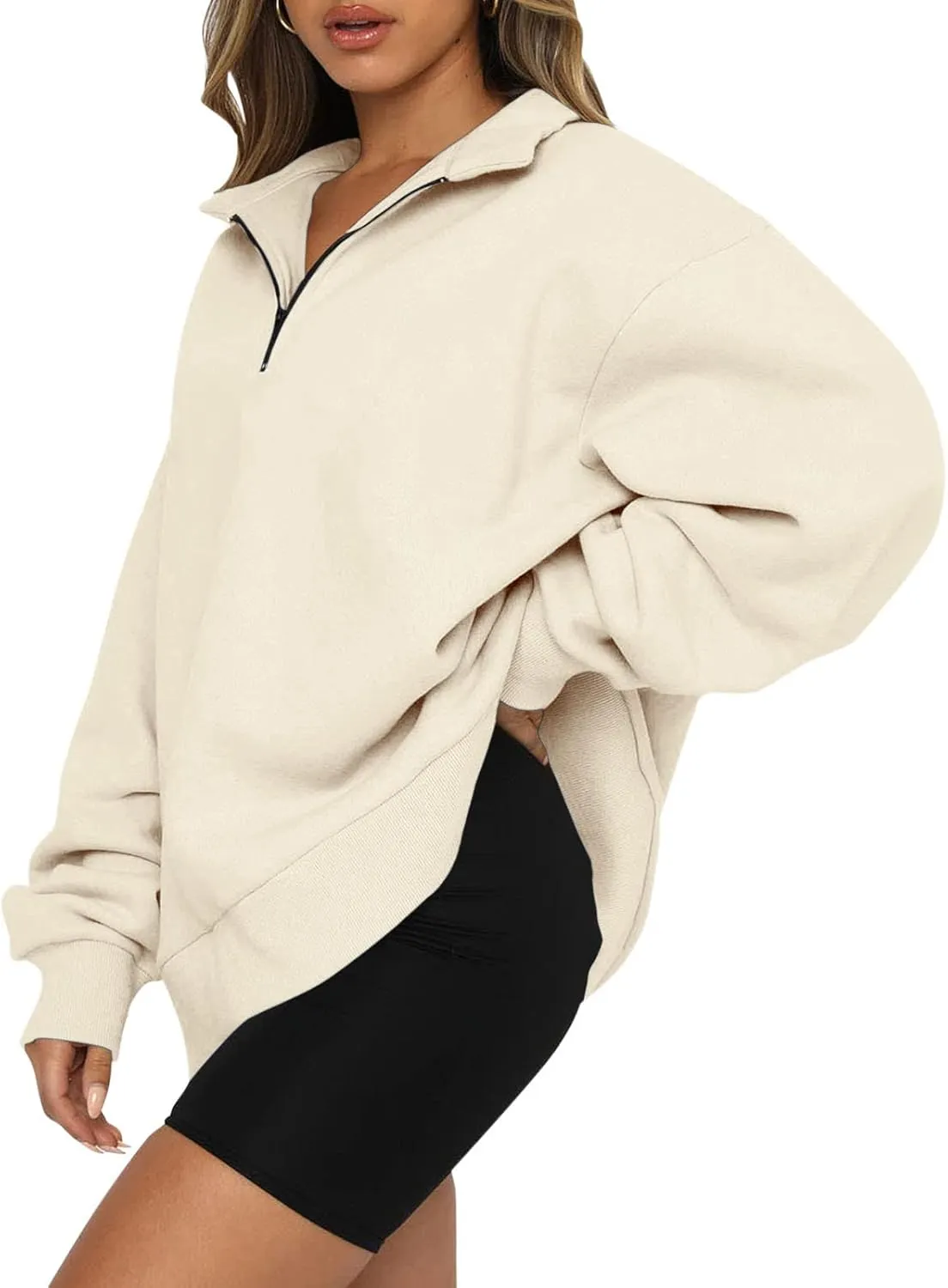 Quarter Zip Pullover Women Oversized Scuba Dupes Sweatshirt Fall Fashion 2023 Half Zip Hoodies Pullover Y2K Teen Girl Clothes