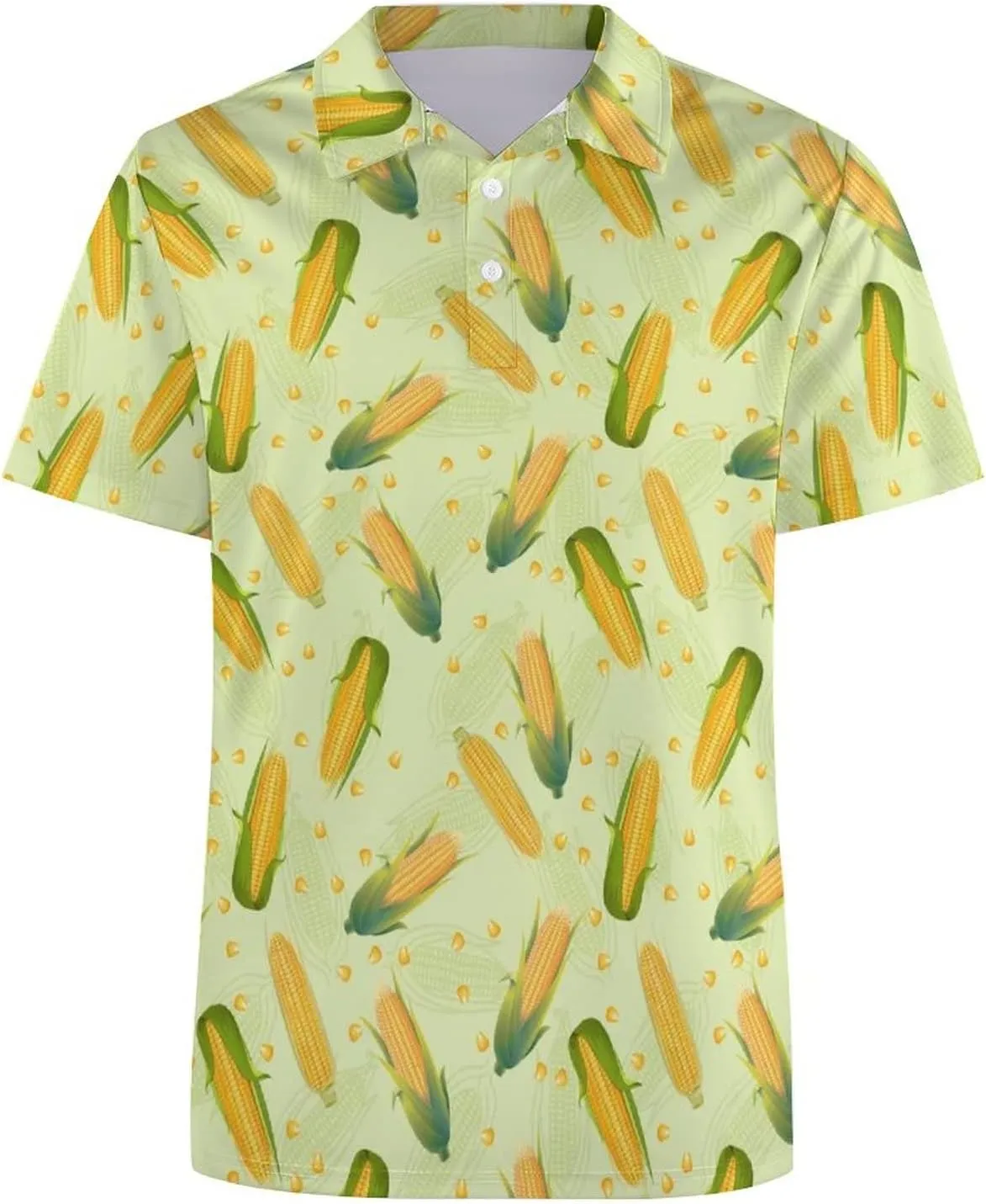 Rajkiya Corn Print Golf Shirts for Men Polo Shirts Quick-Dry Short Sleeve Athletic T-Shirt Tennis Collared Shirt