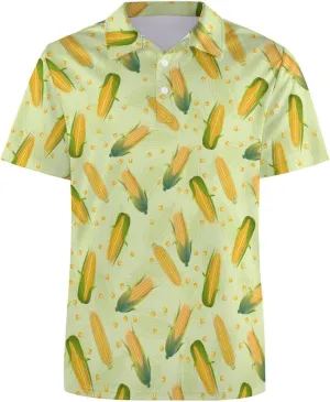 Rajkiya Corn Print Golf Shirts for Men Polo Shirts Quick-Dry Short Sleeve Athletic T-Shirt Tennis Collared Shirt