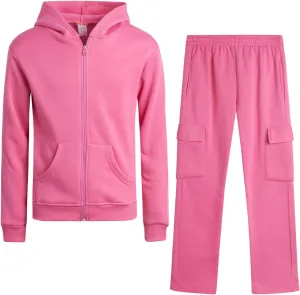 Real Love Girls' Jog Set - 2 Piece Soft Fleece Zip Up Hoodie and Flare Cargo Pants - Activewear Set for Girls (Sizes: 7-16)
