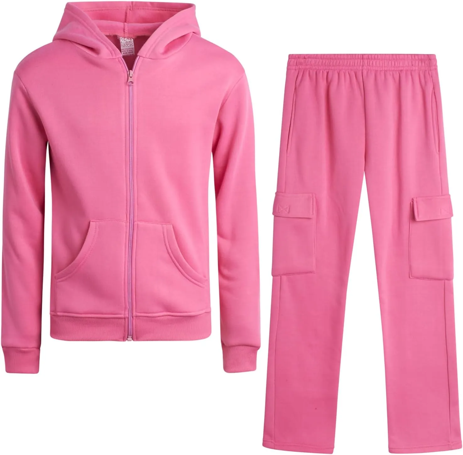 Real Love Girls' Jog Set - 2 Piece Soft Fleece Zip Up Hoodie and Flare Cargo Pants - Activewear Set for Girls (Sizes: 7-16)