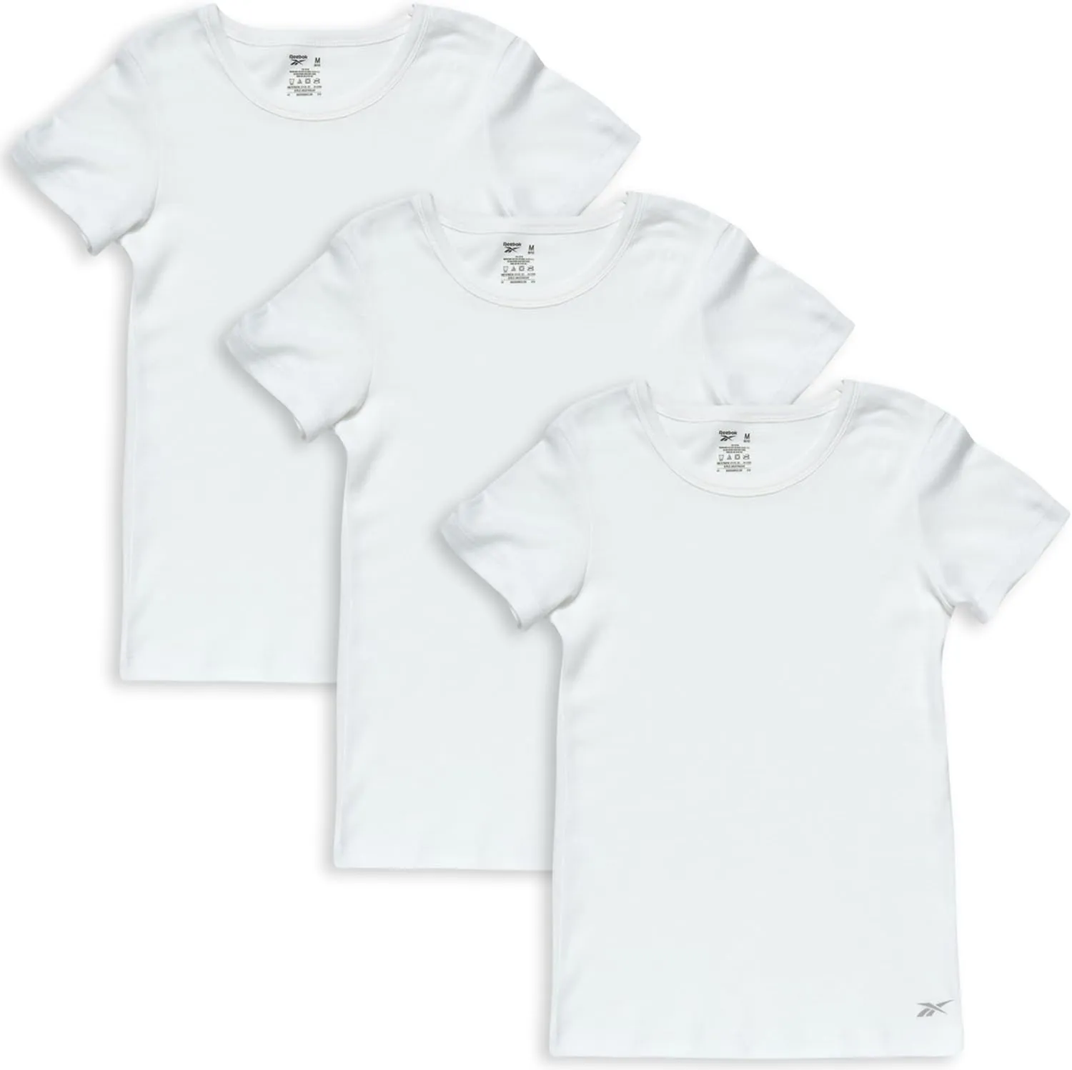 Reebok Girls' Undershirt - 3 Pack/6 Pack 100% Cotton No Show Short Sleeve Crew Neck White Shirt for Girls (Sizes: 2T-16)