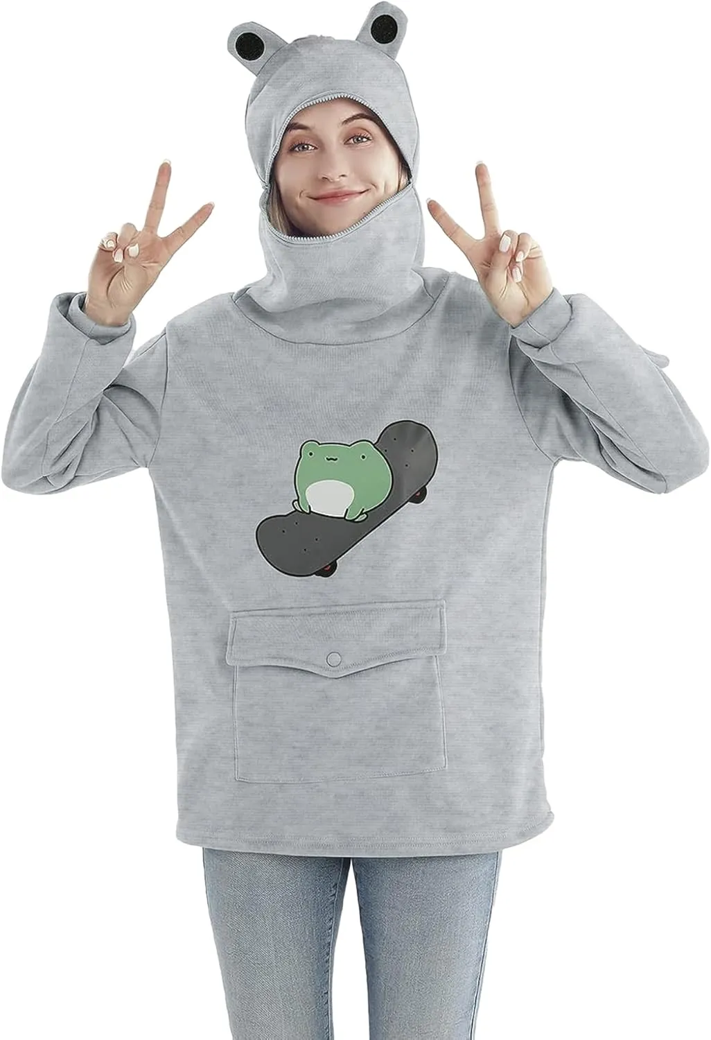 RGOSME Frog Hoodie Teen Girls Cute Oversized Graphic Hoodies Women Sweatshirt Cosplay Costume Pullover Tops