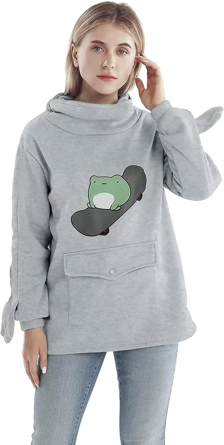 RGOSME Frog Hoodie Teen Girls Cute Oversized Graphic Hoodies Women Sweatshirt Cosplay Costume Pullover Tops