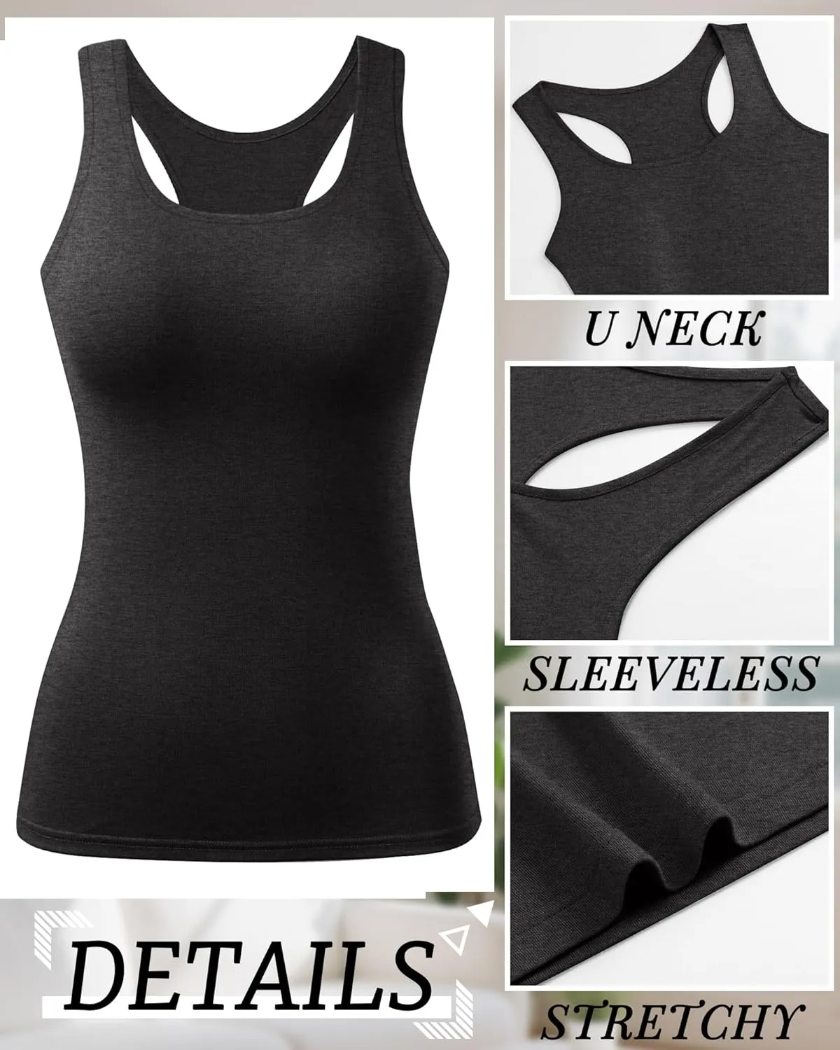 Riyiper 4 Pack Women's Tank Tops Cotton Racerback Summer Casual Sleeveless Shirts Slim Fitted Basic Tee