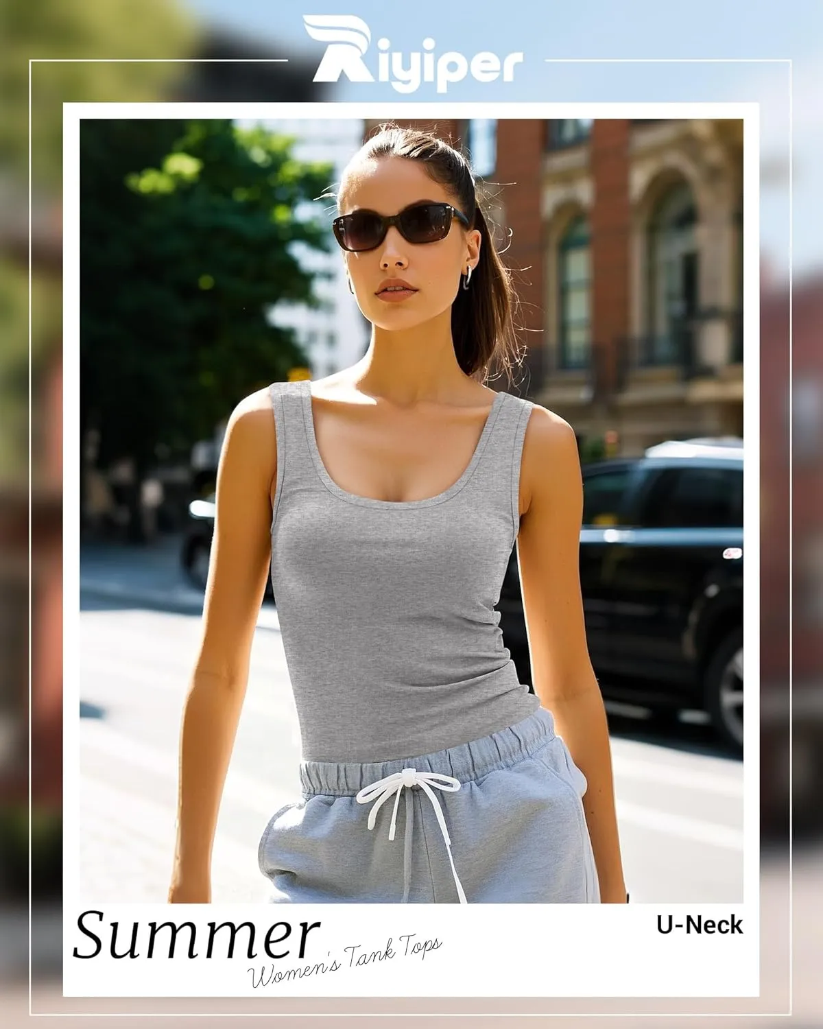 Riyiper 4 Pack Women's Tank Tops Cotton Racerback Summer Casual Sleeveless Shirts Slim Fitted Basic Tee