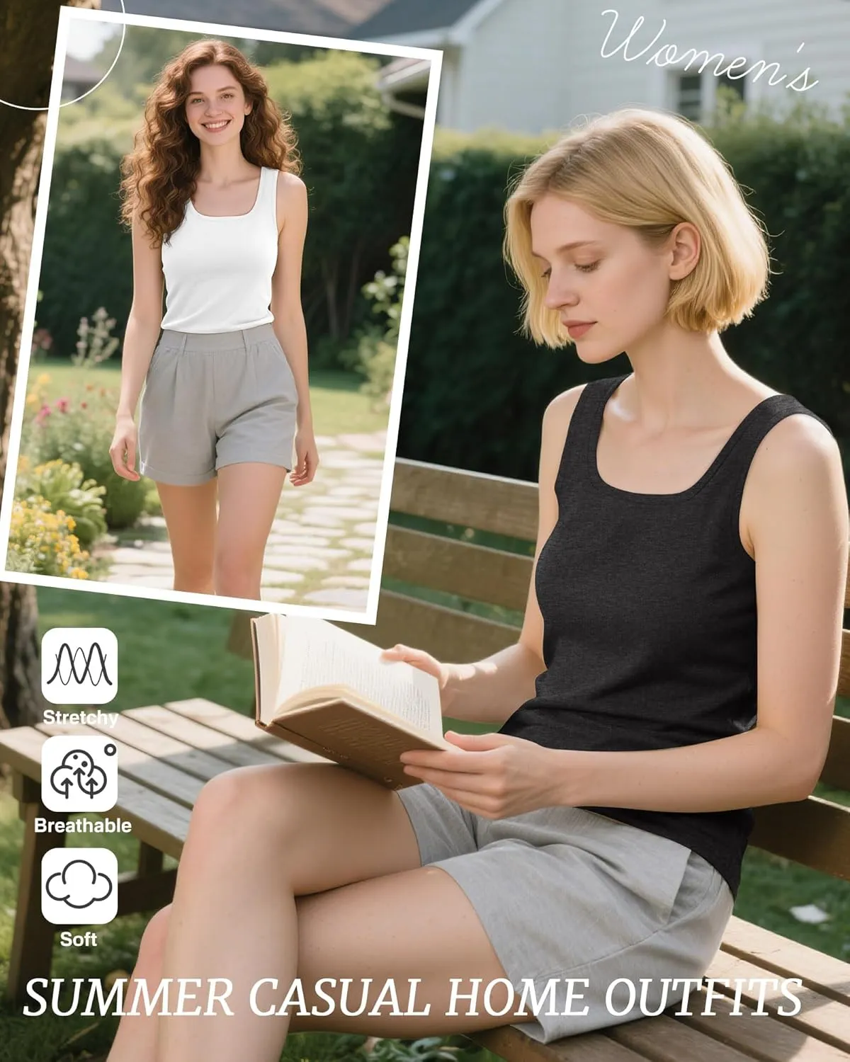 Riyiper 4 Pack Women's Tank Tops Cotton Racerback Summer Casual Sleeveless Shirts Slim Fitted Basic Tee