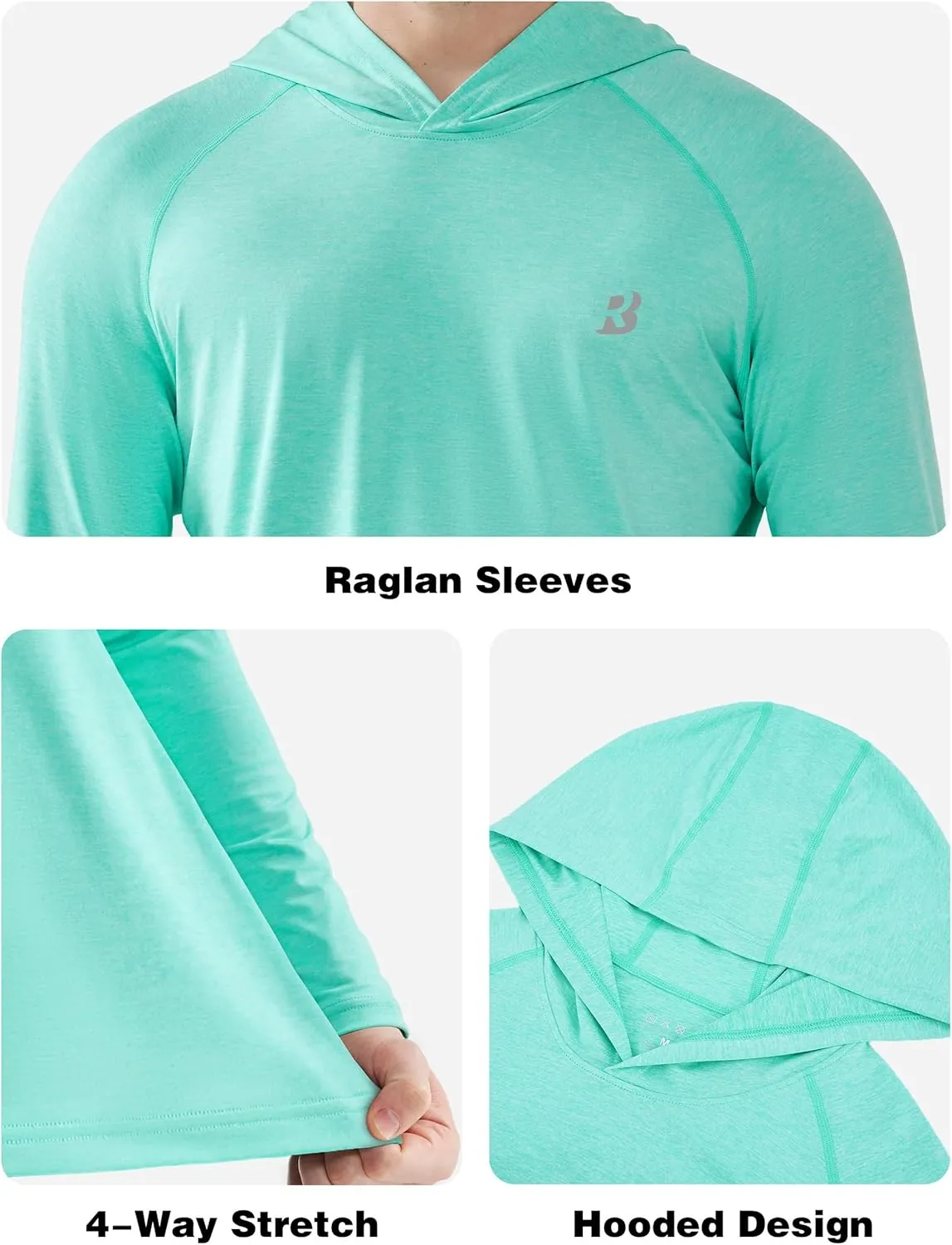 Roadbox Men's UPF 50  Fishing Shirts, Long Sleeve UV Sun Protection SPF Hoodie, Quick Dry Swim Rash Guard for Outdoor Hiking
