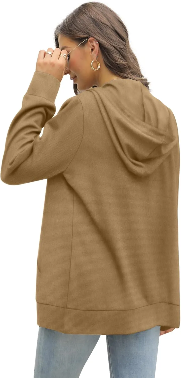 Saloogoe Lightweight Zip Up Hoodies for Women Hooded Sweatshirts Long Sleeve Thin Jacket with Zipper