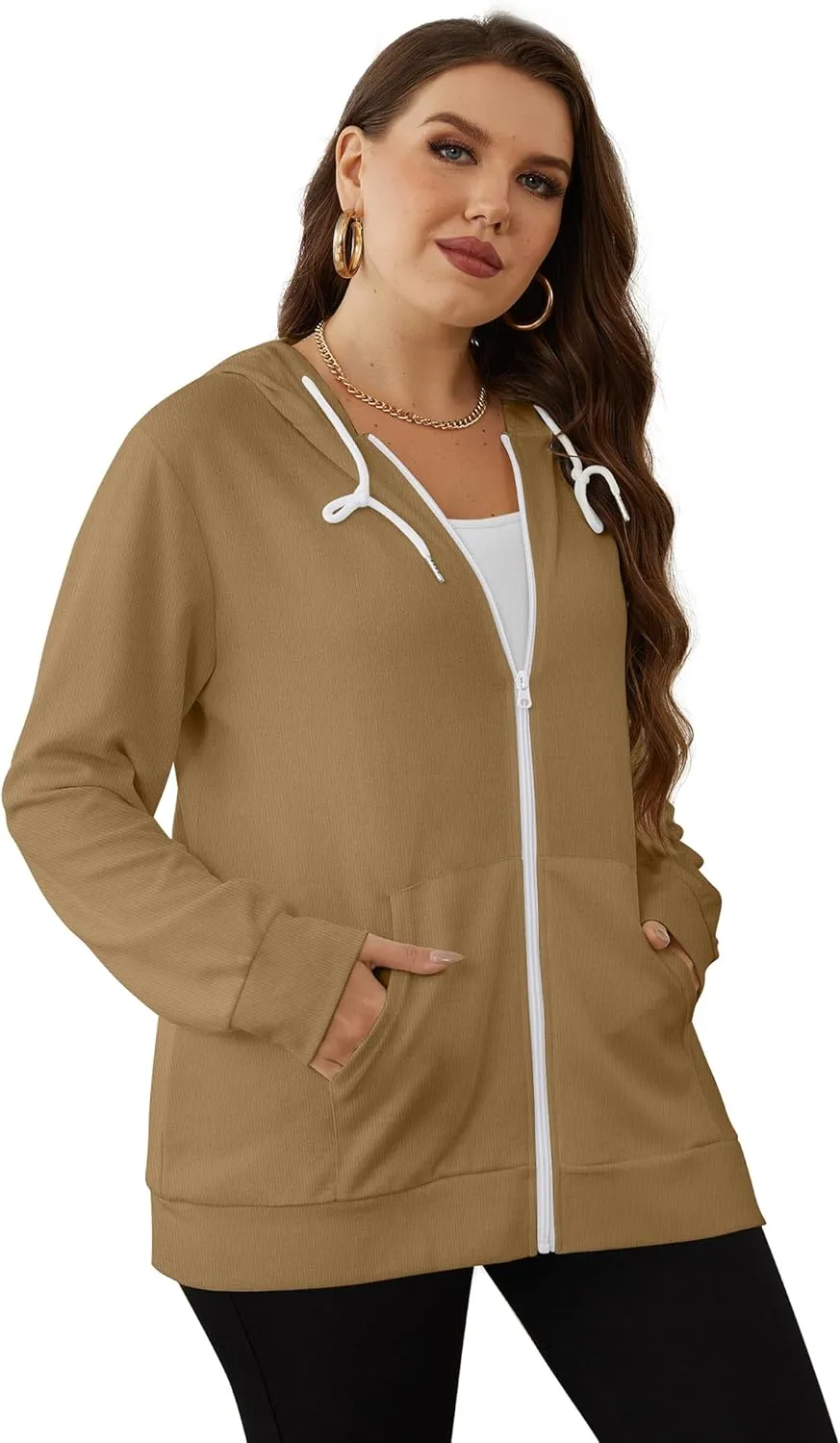 Saloogoe Lightweight Zip Up Hoodies for Women Hooded Sweatshirts Long Sleeve Thin Jacket with Zipper
